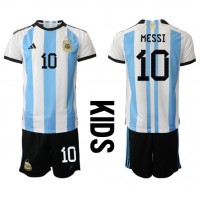 Echipament fotbal Argentina Lionel Messi #10 Tricou Acasa Mondial 2022 pentru copii maneca scurta (+ Pantaloni scurti)